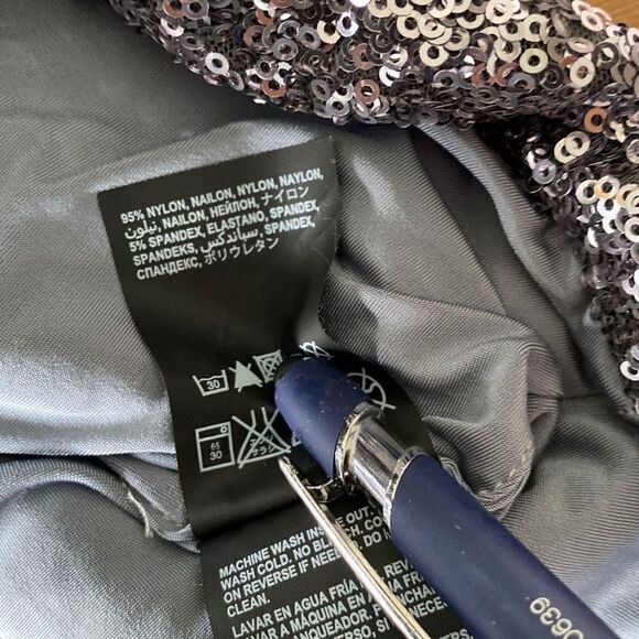 Bebe Bodycon Sequin Mesh Cutout Sleeveless Fitted Party Prom Dress Silver Grey X - Picture 11 of 13